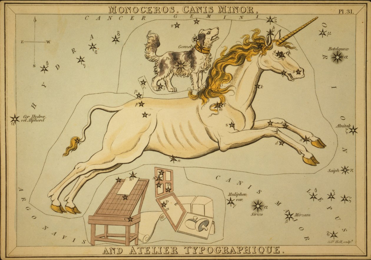 Monoceros, Canis Minor e Atelier Typographique, illustrazione da 