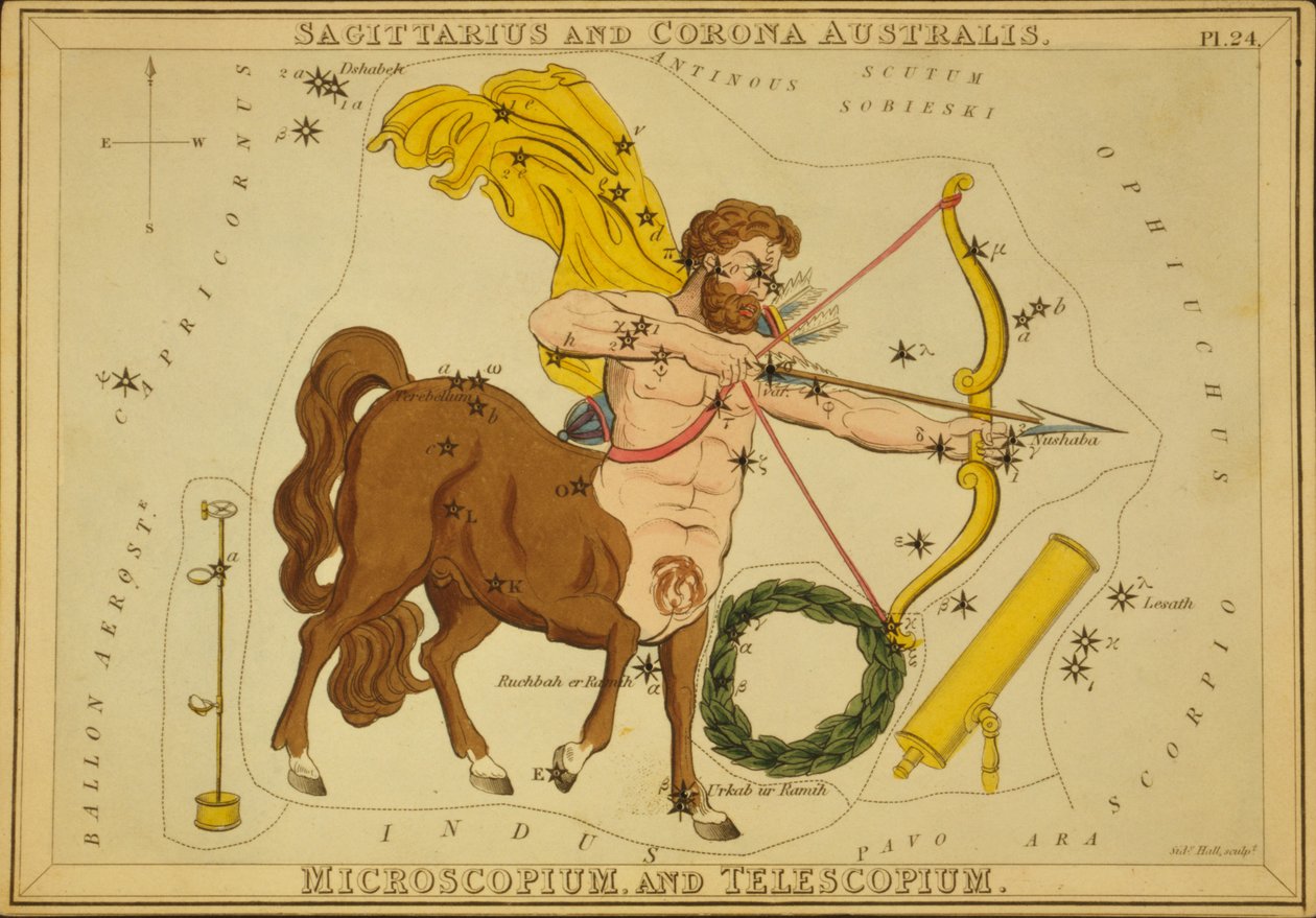 Sagittario e Corona Australe, Microscopium e Telescopium, Illustrazione da 