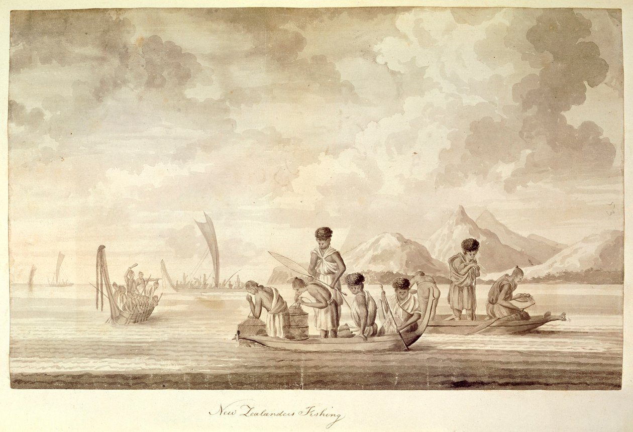 Neozelandesi che pescano, gennaio 1770 da Sydney Parkinson