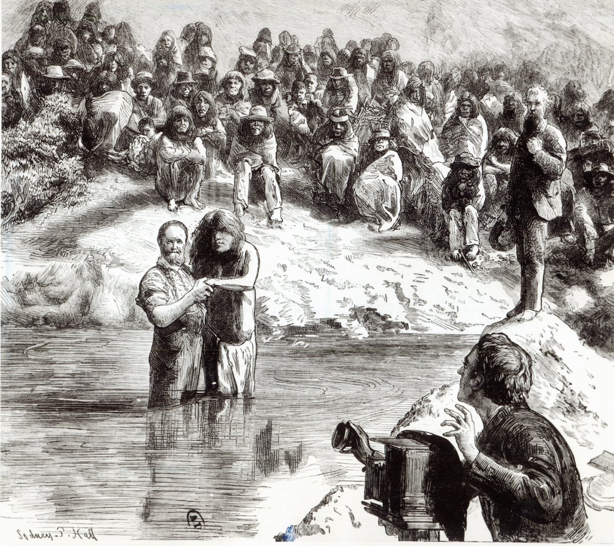 Un Battesimo di Indiani Nordamericani - Mormoni che si Spacciano per Apostoli di Cristo, 1892 da Sydney Prior Hall