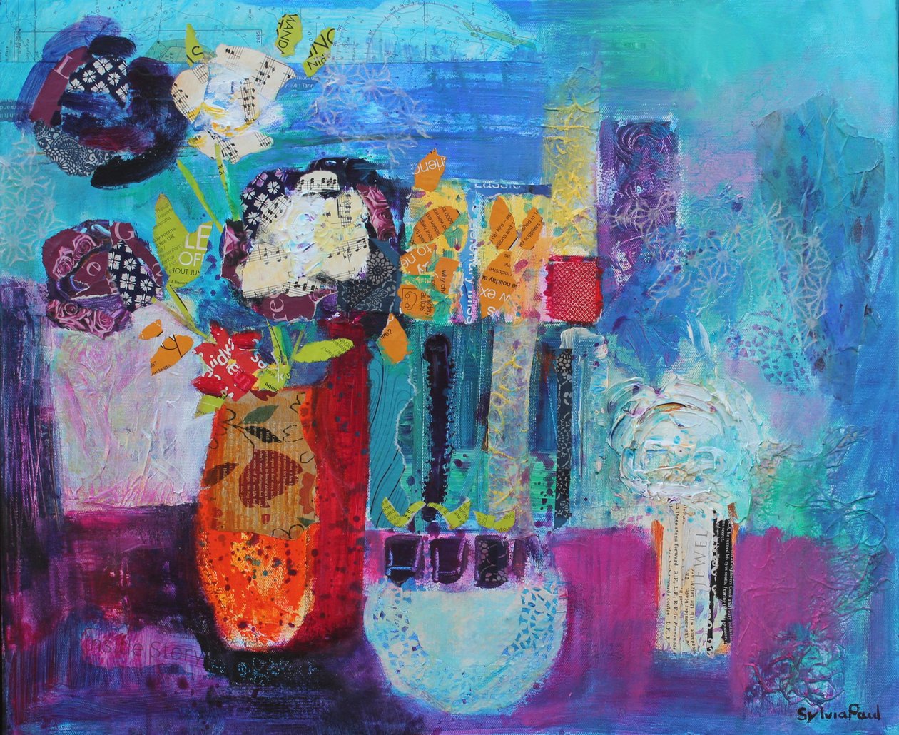 Oltre il blu 2013 collage di carta acrilica da Sylvia Paul