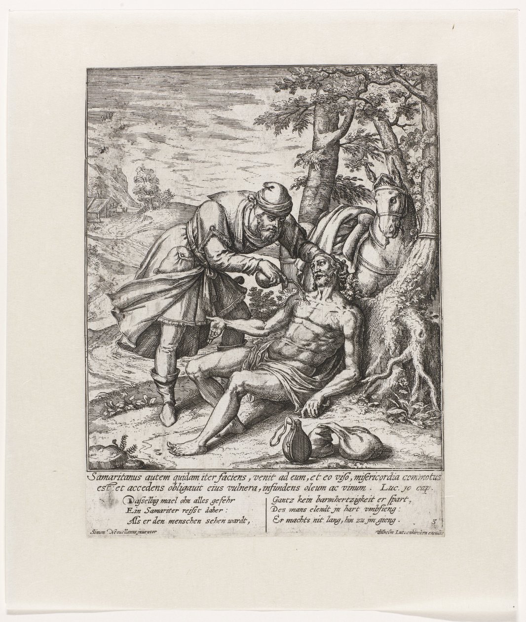 Il buon samaritano cura le ferite del viaggiatore assalito da Symon Novelanus