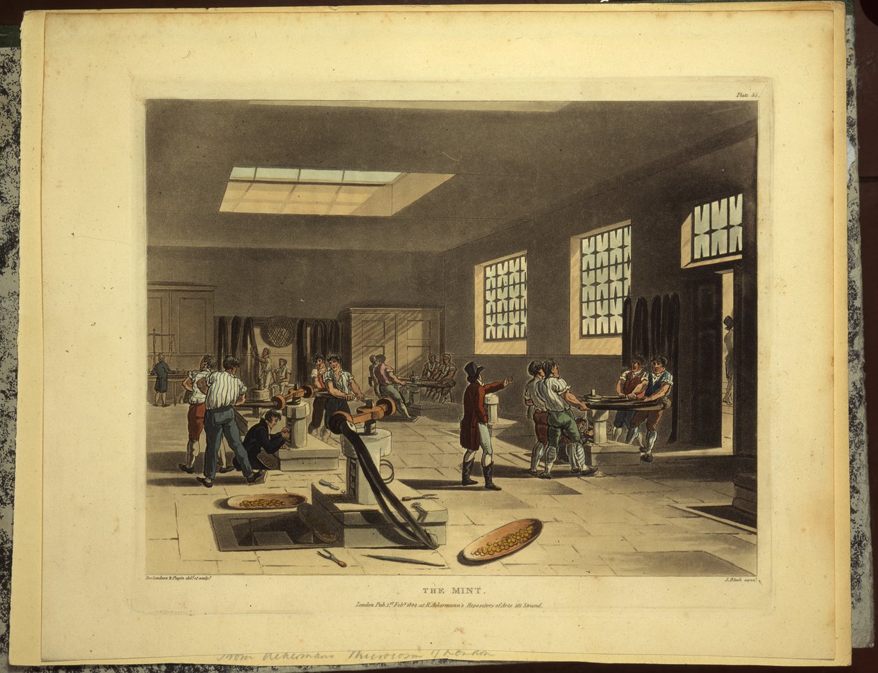 Pressa a vite alla Zecca Reale nella Torre, pubblicato da R. Ackerman, 1809 da Pugin and Rowlandson