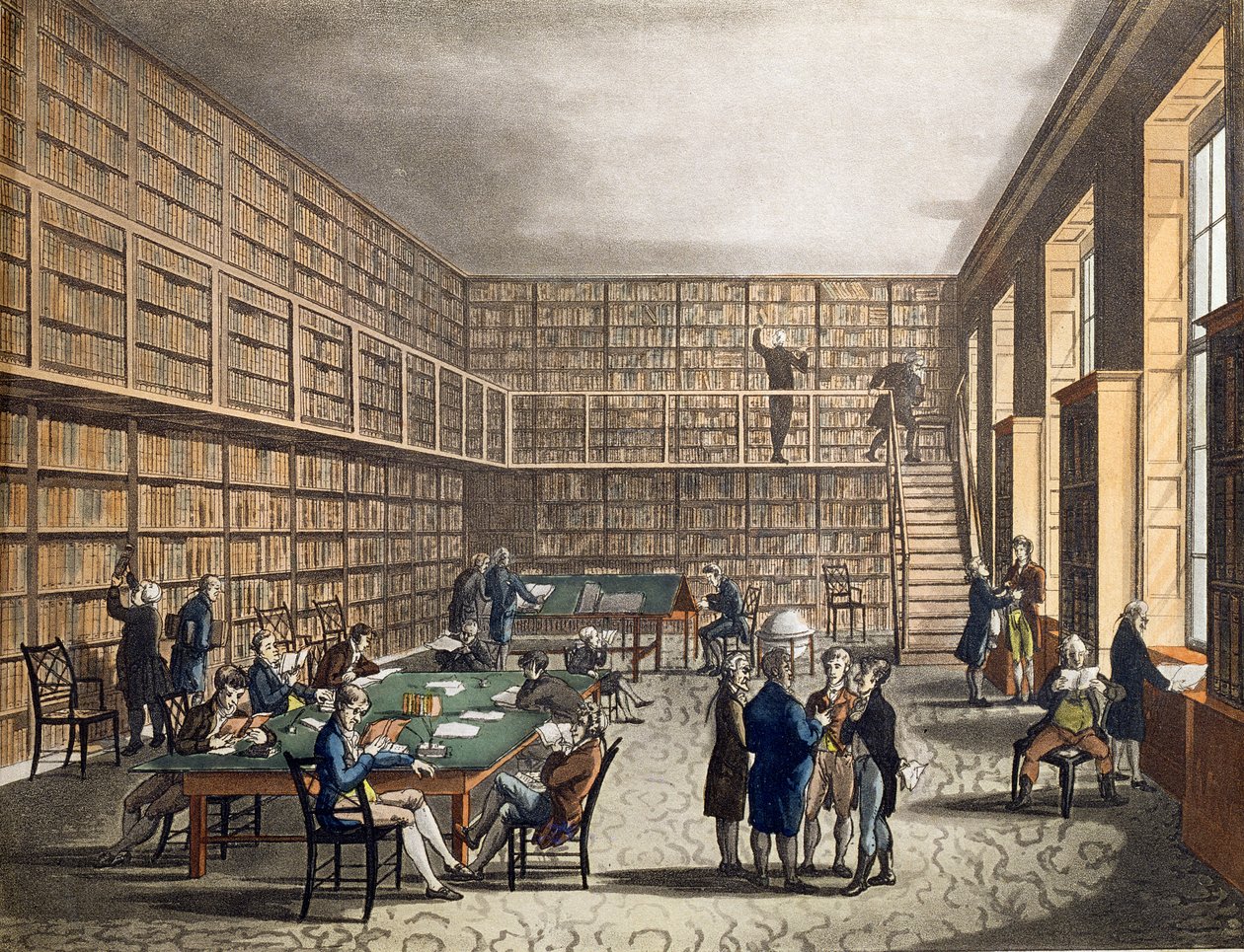 La Biblioteca della Royal Institution, Albemarle Street, inciso da Joseph Constantine Stadler (fl.1780-1812), 1809 da Pugin and Rowlandson