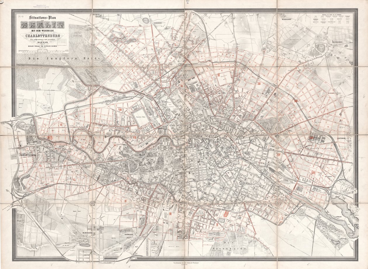 Piano situazionale di Berlino con il distretto e Charlottenburg, nuovo rilevamento e disegno di Sineck da T. Sineck