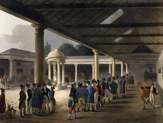 Tattersalls Horse Repository da Microcosmo di Londra di Ackermann da T. and Pugin Rowlandson