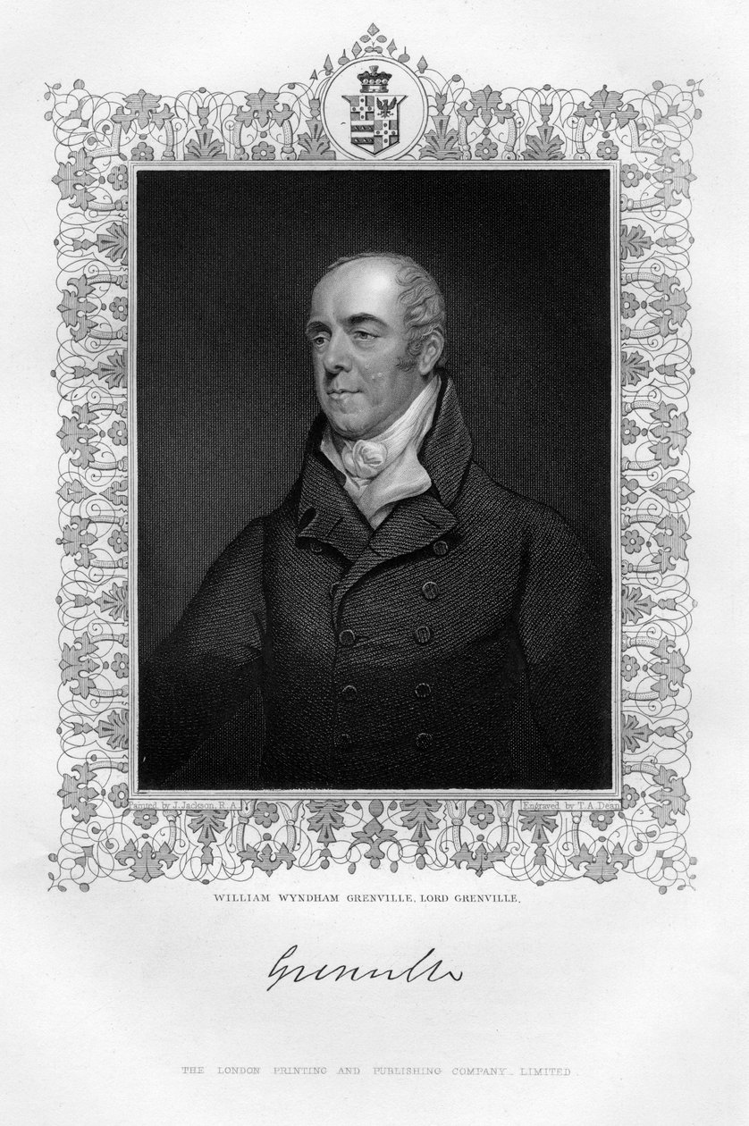 William Wyndham Grenville 1759-1834, 1° Barone Grenville, politico inglese, XIX secolo da T. A. Dean