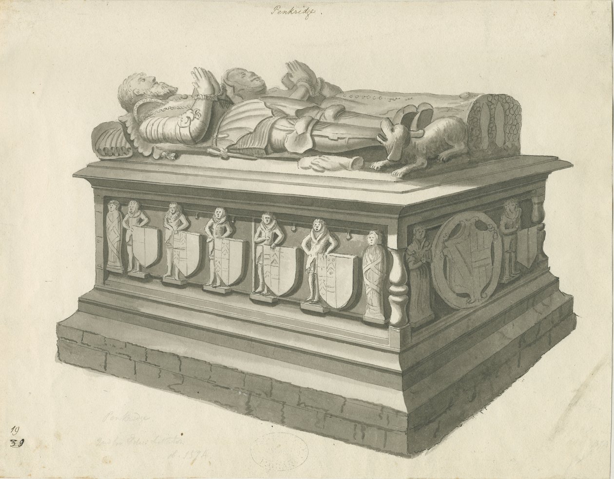 Chiesa di Penkridge - Tomba di [Sir Edward Littleton]: disegno a seppia, nd [fine XVIII secolo] da T Carter