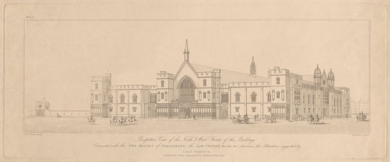 Veduta prospettica delle facciate nord e ovest degli edifici collegati con le due case del Parlamento, i tribunali da T. Kearnan