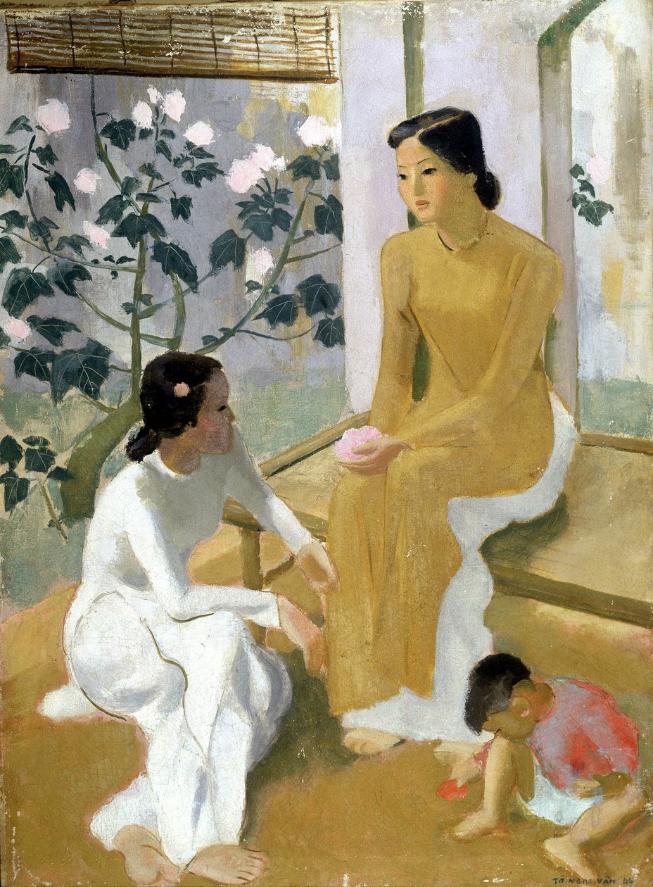 Donne e bambini. Pittura a olio di To Ngoc Van da Tô Ng?c Vân