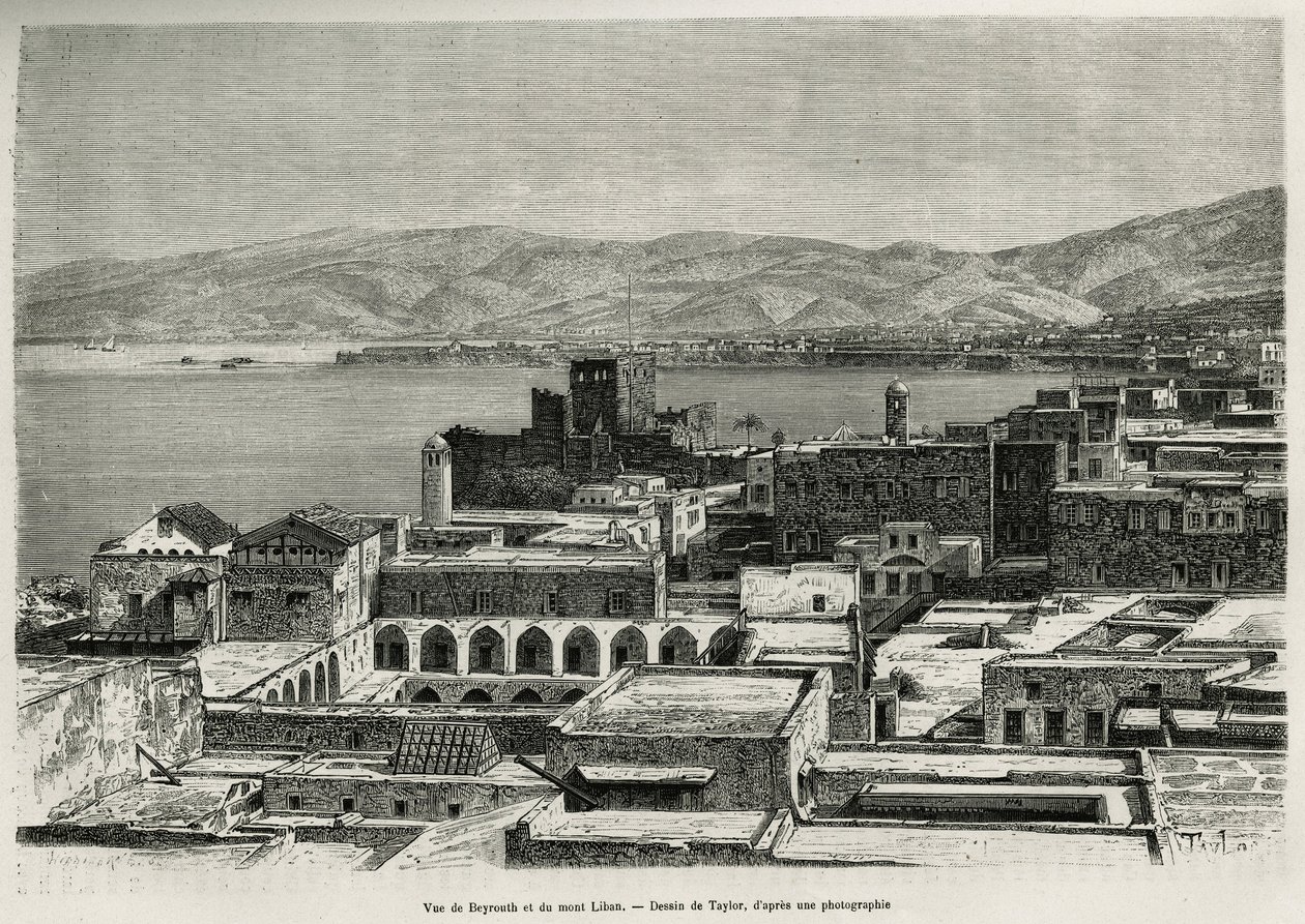 Veduta di Beirut e del Monte Libano, incisione da un disegno di Taylor, per illustrare la storia della Siria di oggi, di Mr.Lortet, decano della Facoltà di Medicina di Lione, incaricato di una missione dal Ministero dell
