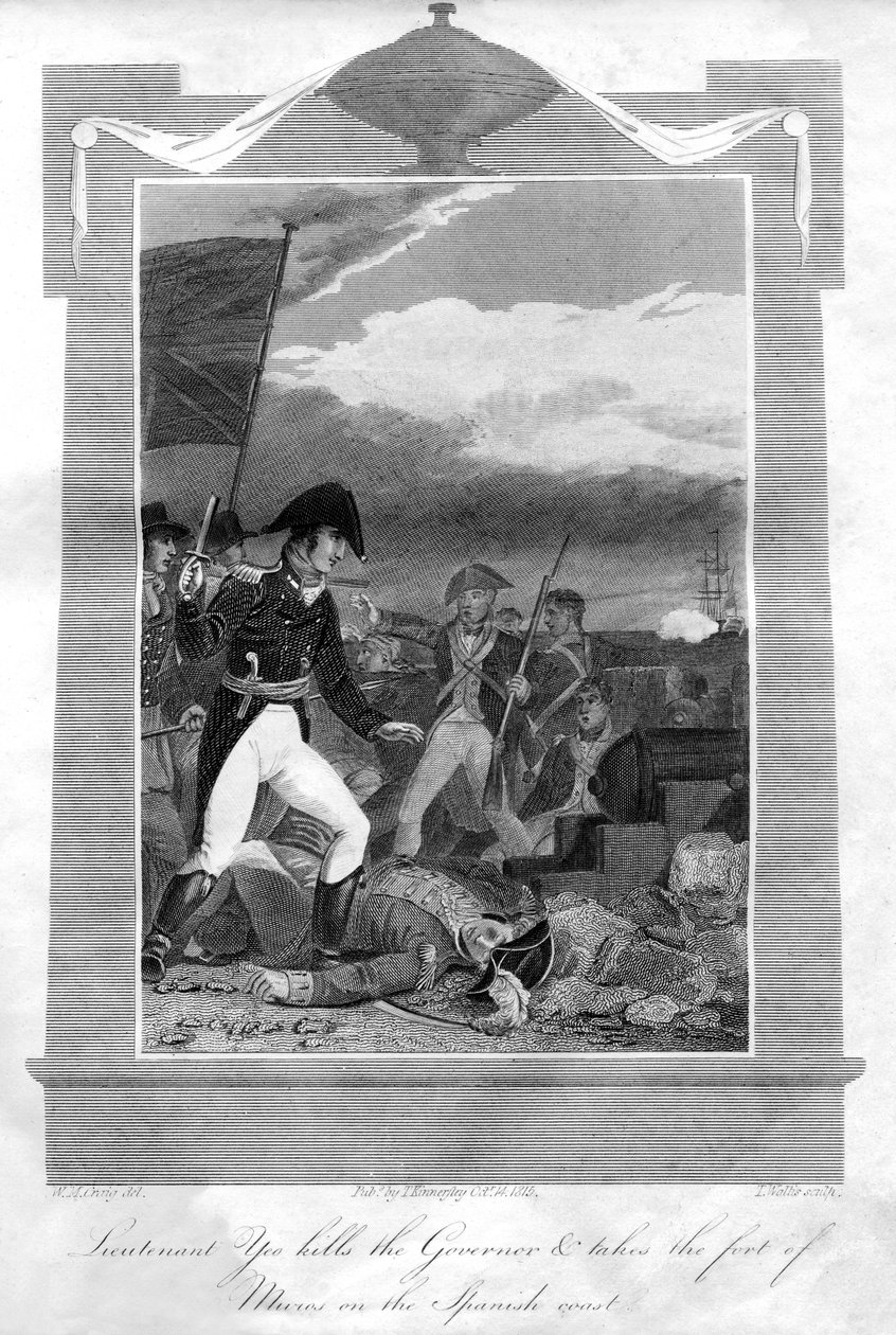 Il tenente Yeo uccide il governatore e prende il forte di Muros sulla costa spagnola, 1816 da T. Wallis