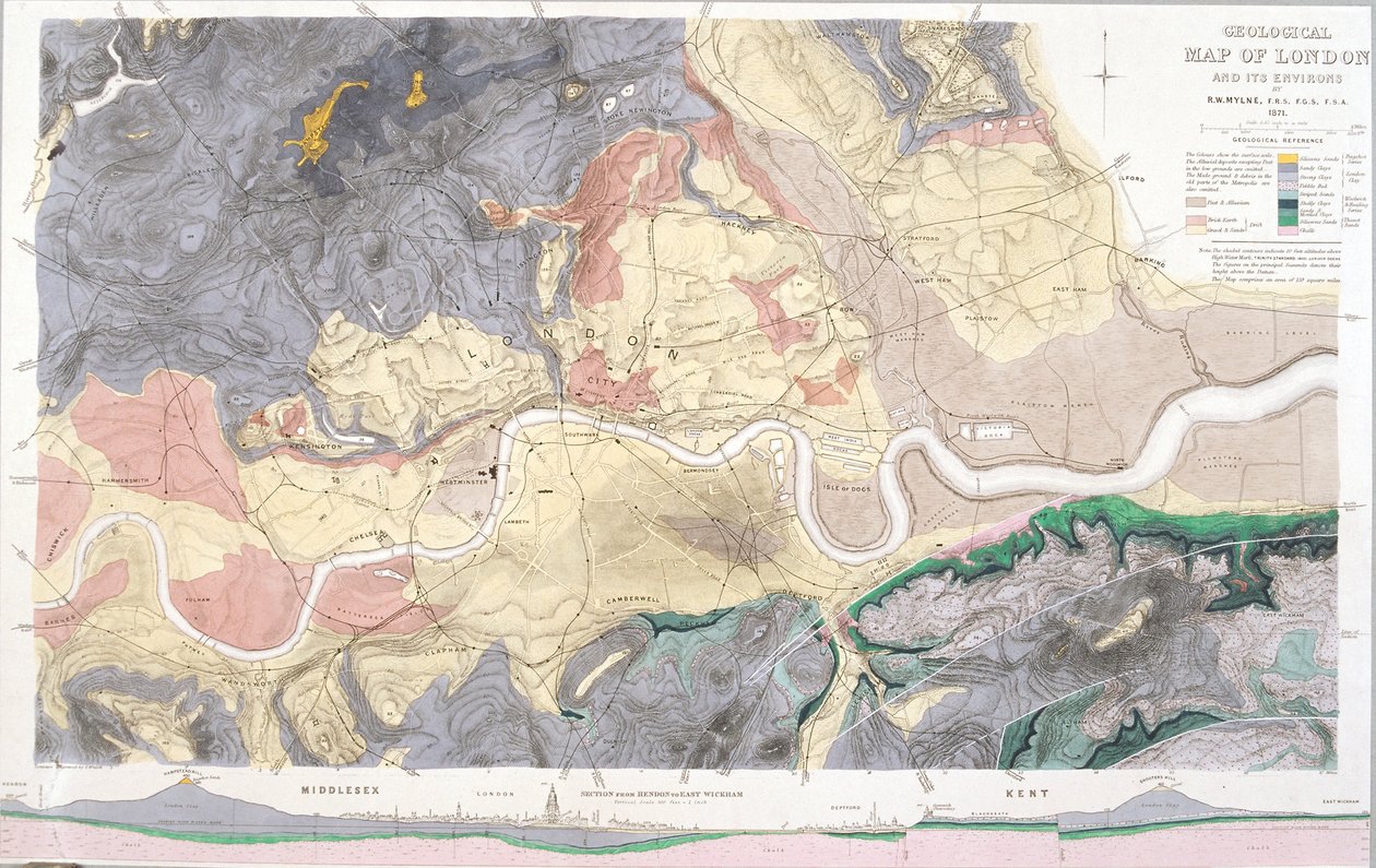 Mappa geologica di Londra e dintorni da T Walsh