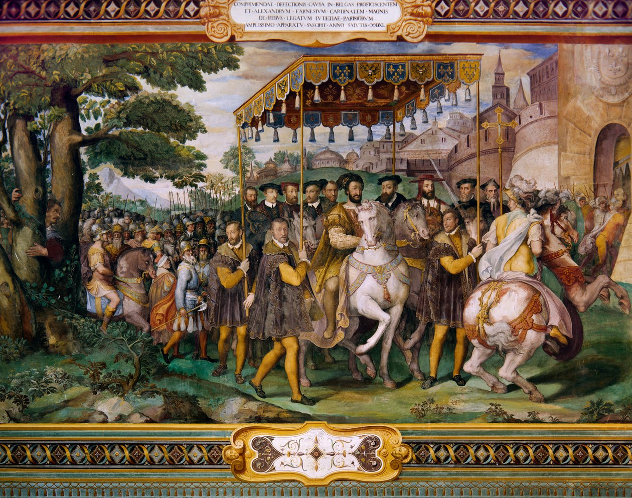 Francesco I accoglie Carlo V e il Cardinale Alessio Farnese a Parigi, di Taddeo Zuccari (1529-1566), Palazzo Farnese, Caprarola, Italia da Taddeo Zuccari