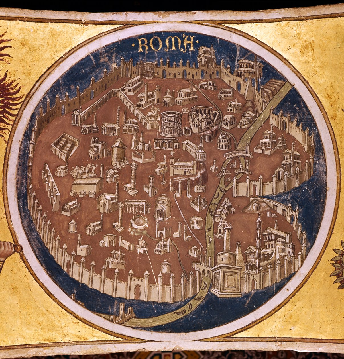 Mappa prospettica di Roma con i monumenti dell