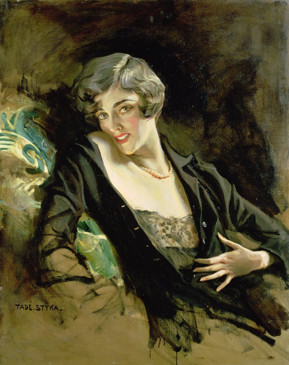 Ritratto di giovane donna (olio su tela) da Tade Styka
