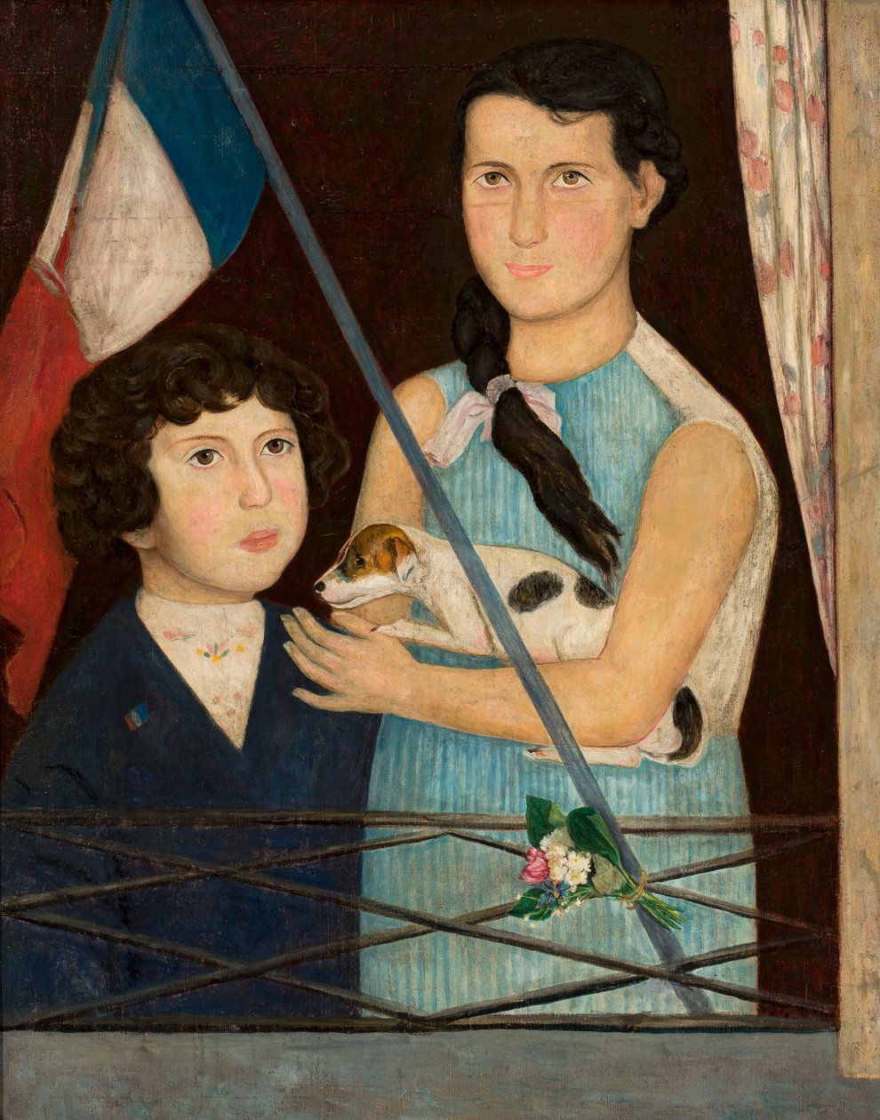 Due bambini con una bandiera francese da Tadeusz Makowski