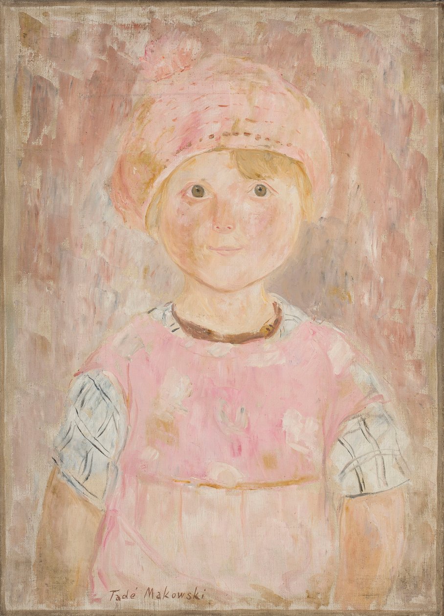 Una bambina con un vestitino rosa e un cappellino da Tadeusz Makowski