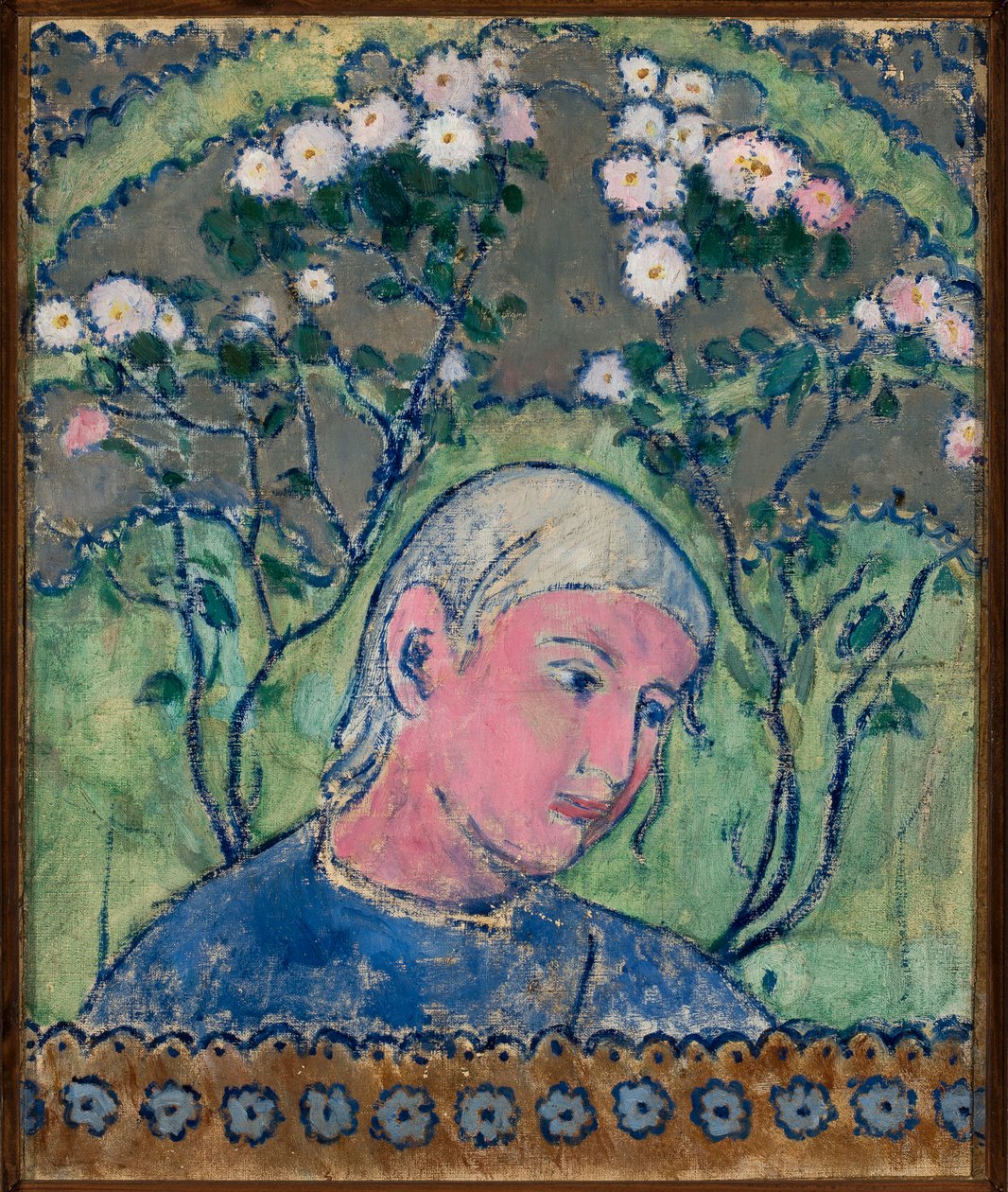 Testa di ragazza con fiori da Tadeusz Makowski