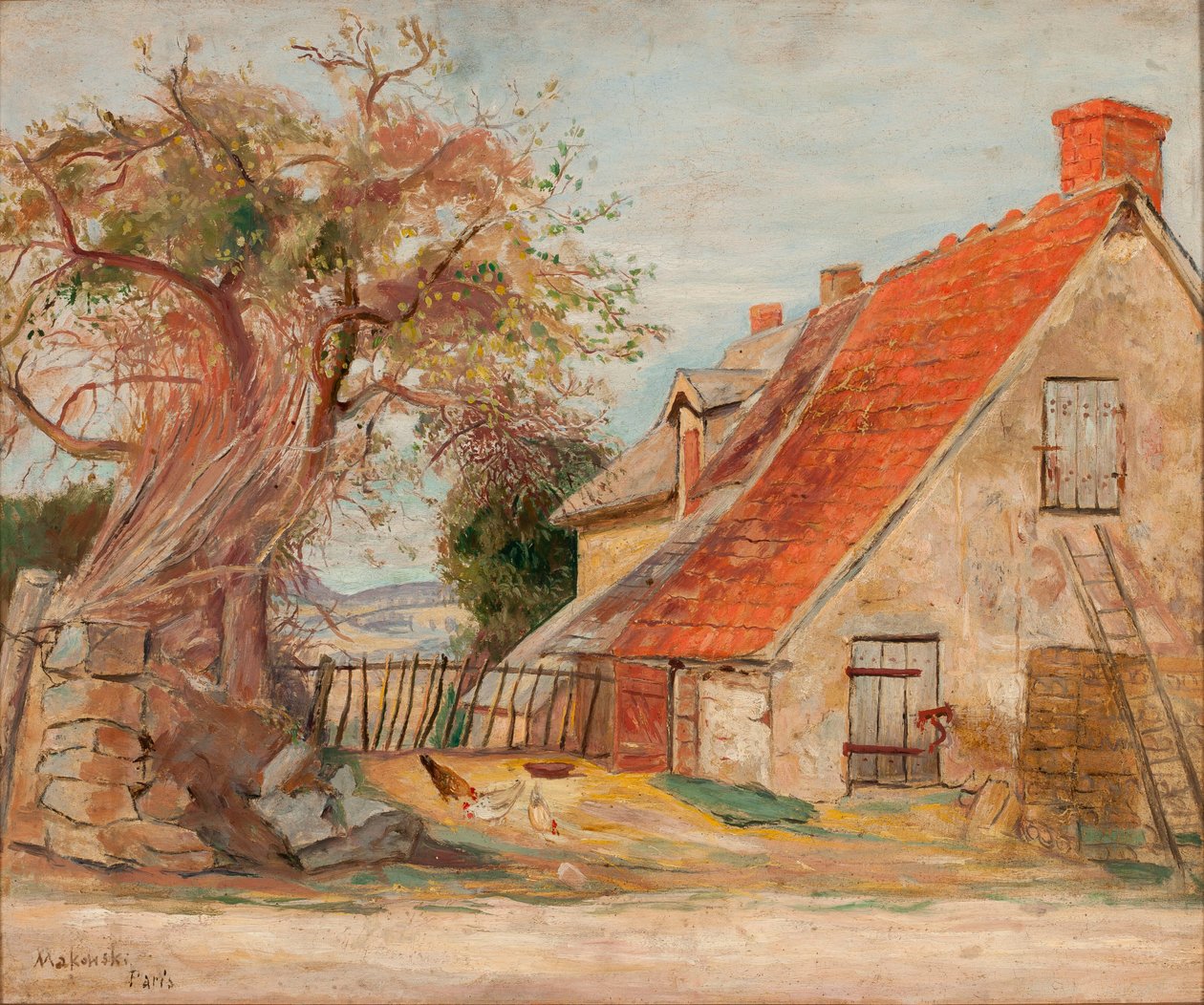 Paesaggio con una casa e del pollame da Tadeusz Makowski