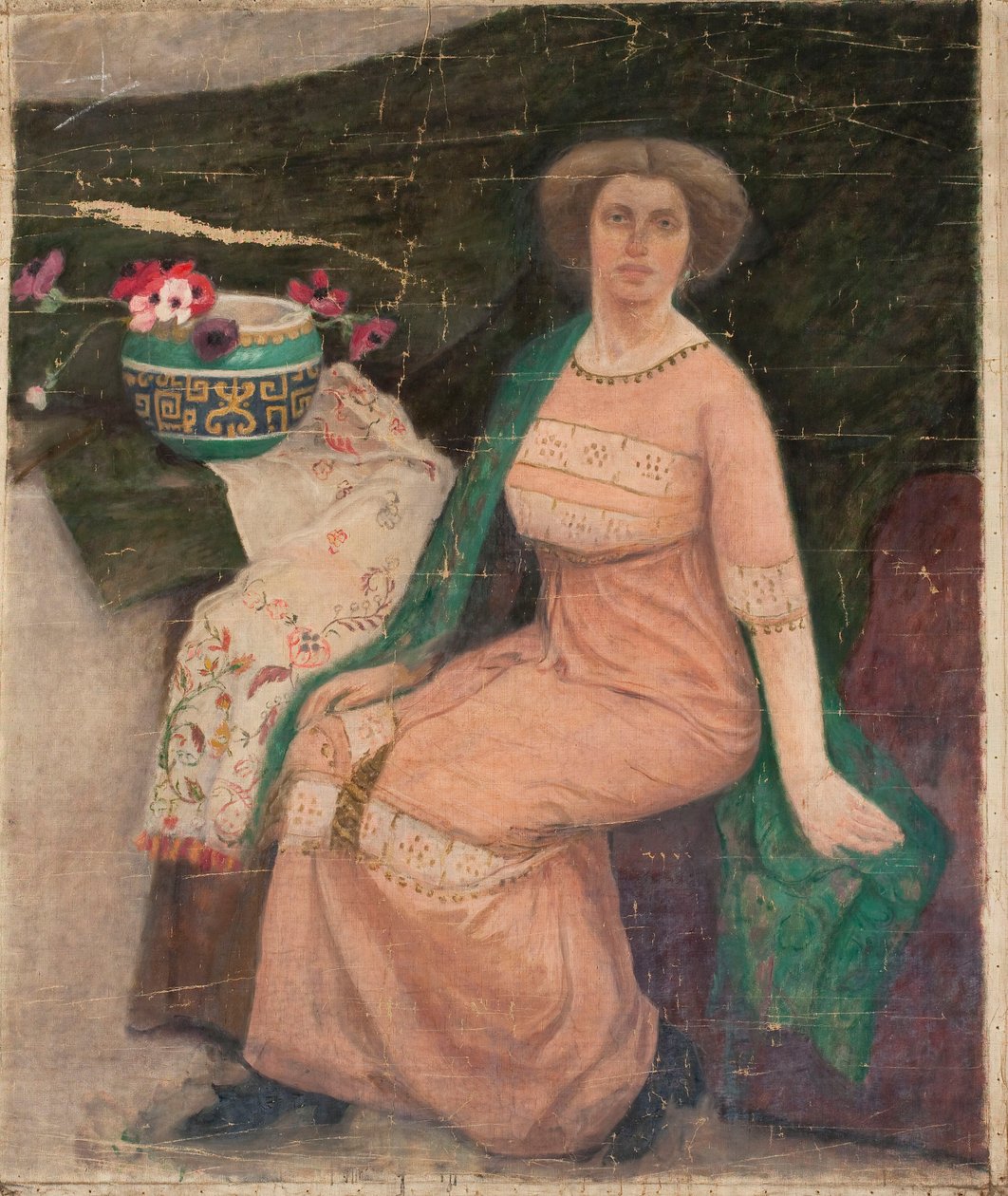 Ritratto di una dama in abito rosa (Wanda Popławska) da Tadeusz Makowski