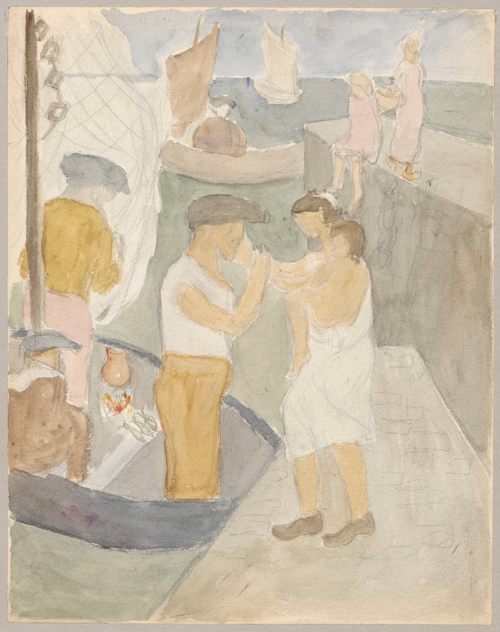 Famiglia in piedi al porto da Tadeusz Makowski