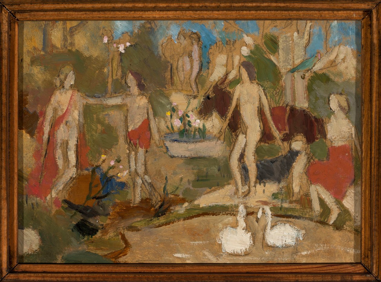 Scena in giardino con personaggi e cigni da Tadeusz Makowski
