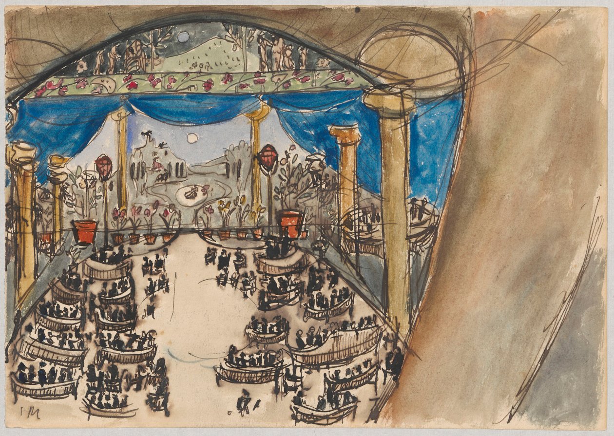 Studio di scenografia - sala e palcoscenico con decorazione da Tadeusz Makowski