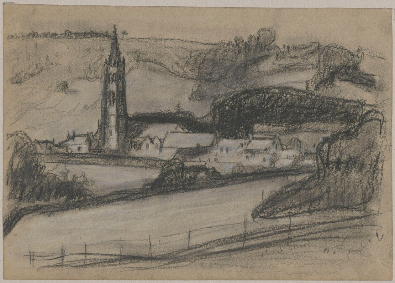 Vista del paesino con il campanile della chiesa da Tadeusz Makowski