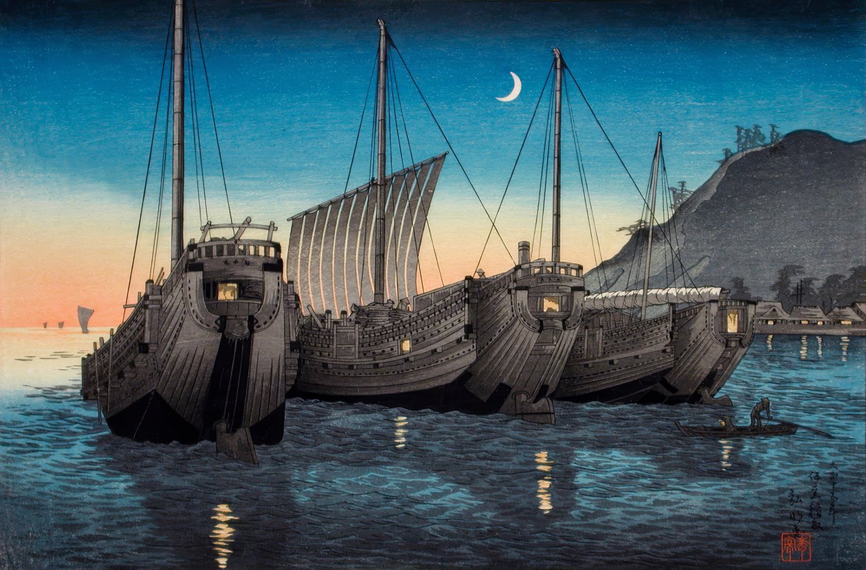 Giunche nella baia di Inatori, Izu da Takahashi Hiroaki
