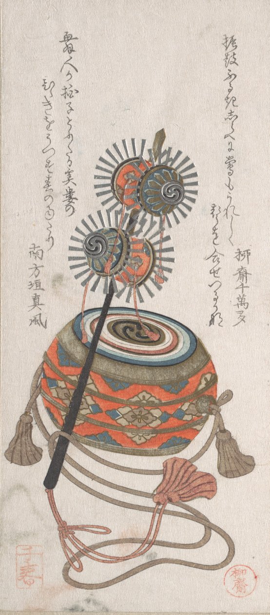 Tamburo e Keiro, un tipo di strumento musicale usato per la danza Bugaku, XIX secolo da Takashima Chiharu