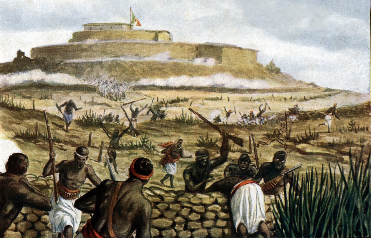 Monte Abba Gerima alla battaglia di Adua, 1 marzo 1896, illustrazione da Storia d