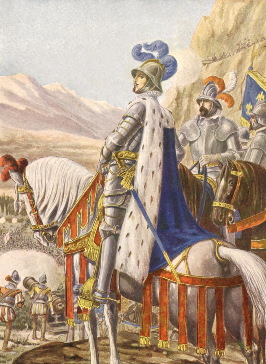 Francesco I di Francia durante la battaglia di Marignan nel 1515, illustrazione, anni 