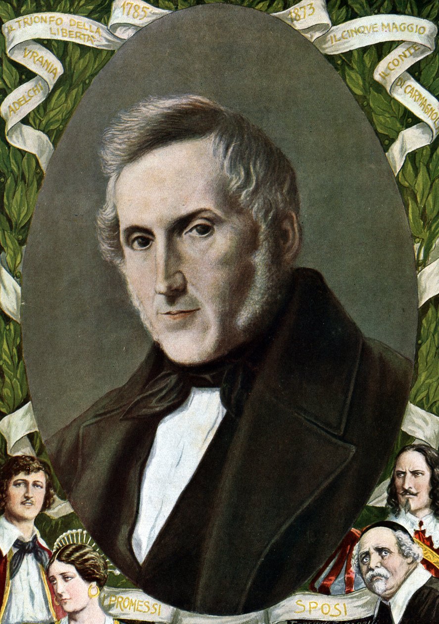Ritratto di Alessandro Manzoni (1785 - 1873), scrittore italiano, illustrazione di Tancredi Scarpelli (1866-1937) da 