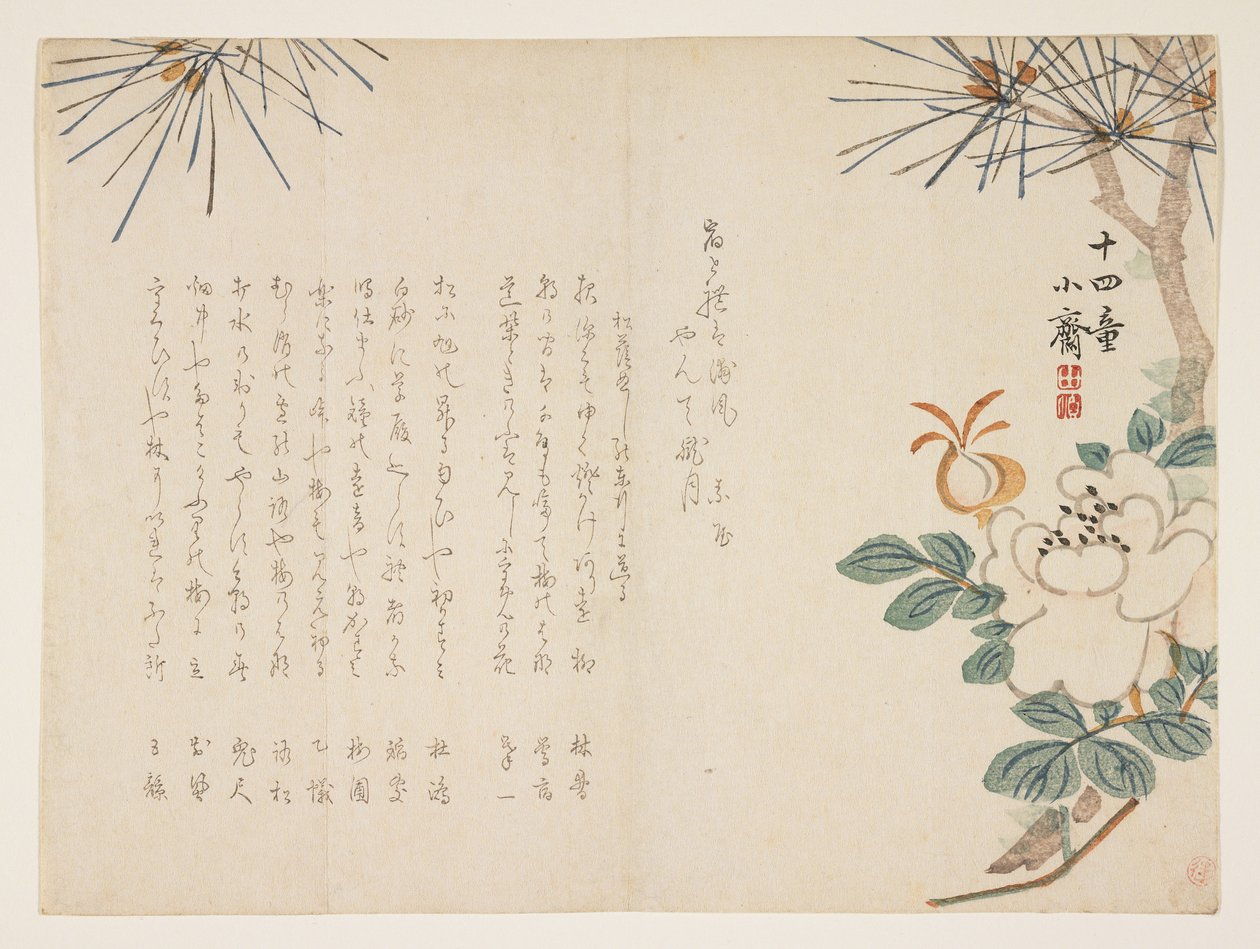 Pino e un fiore di peonia, 1860 da Tanomura Shsai