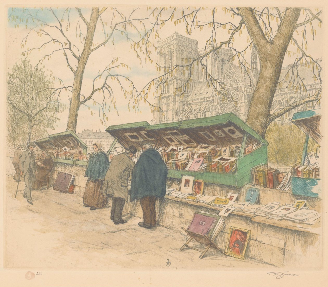 Bancarelle di libri sul Quai de Montebello, con la Notre-Dame sullo sfondo da Tavík František Šimon (signed by artist)