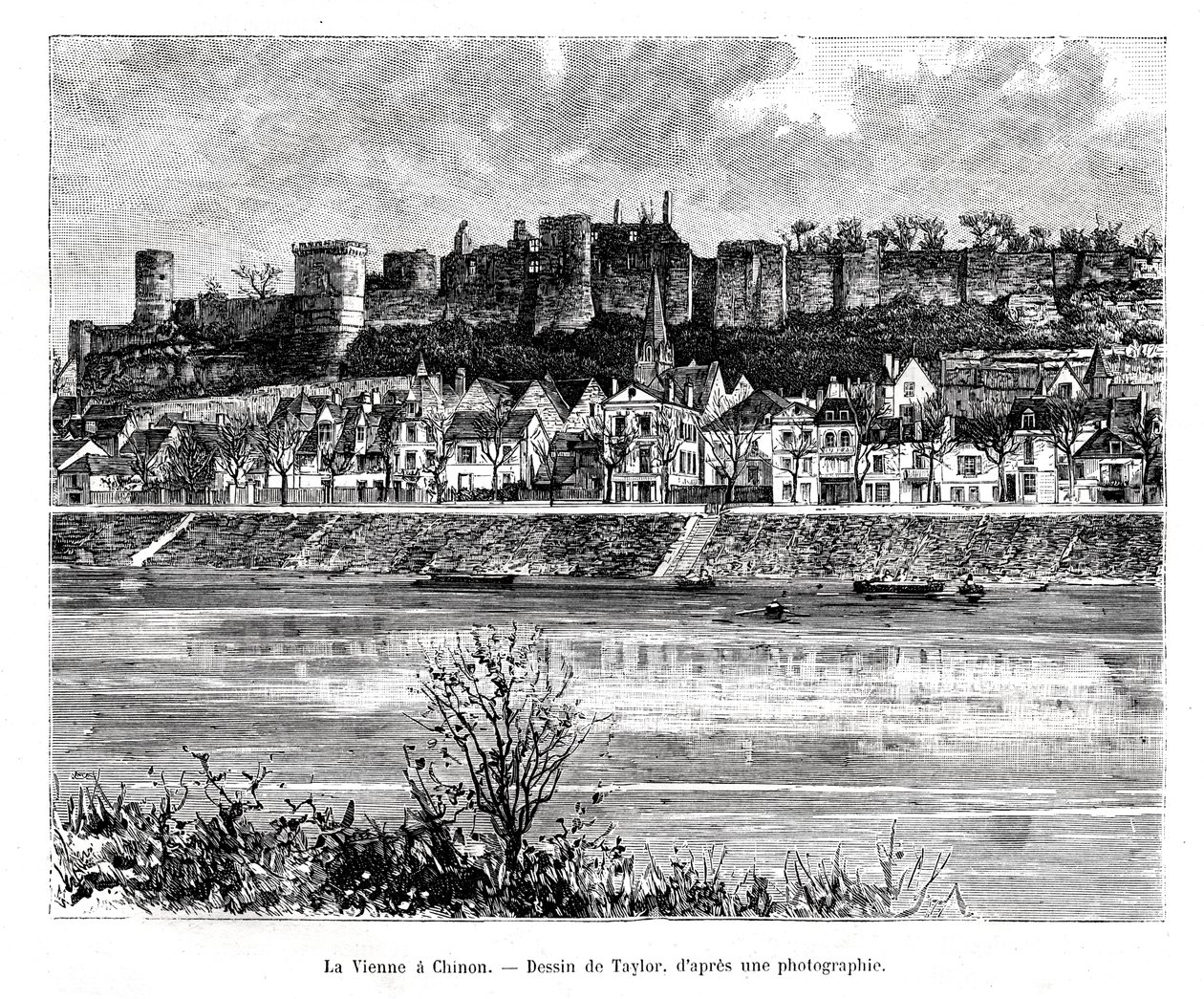 Chinon e il fiume Vienne, Francia, XIX secolo da Taylor