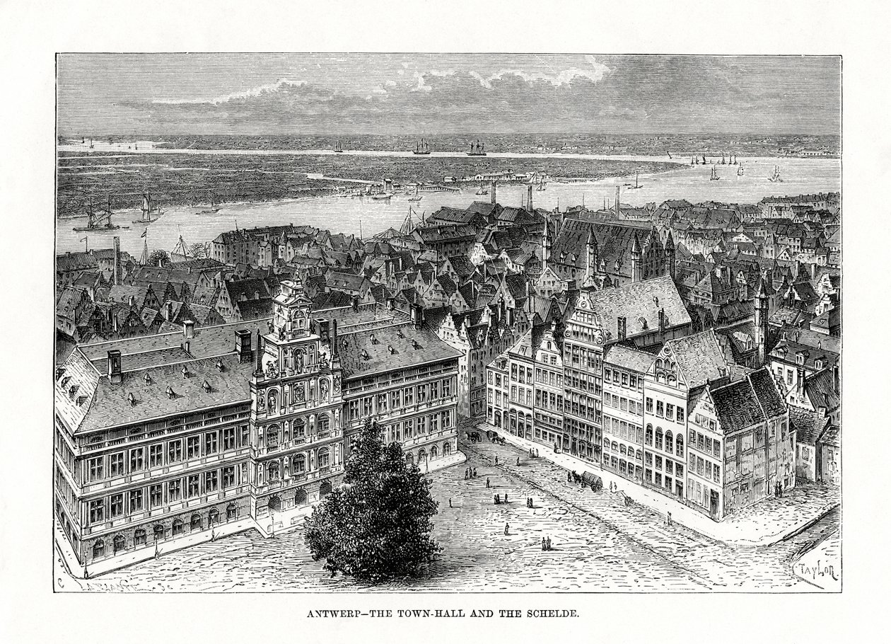 Municipio e fiume Schelda, Anversa, Belgio, 1879 da Taylor