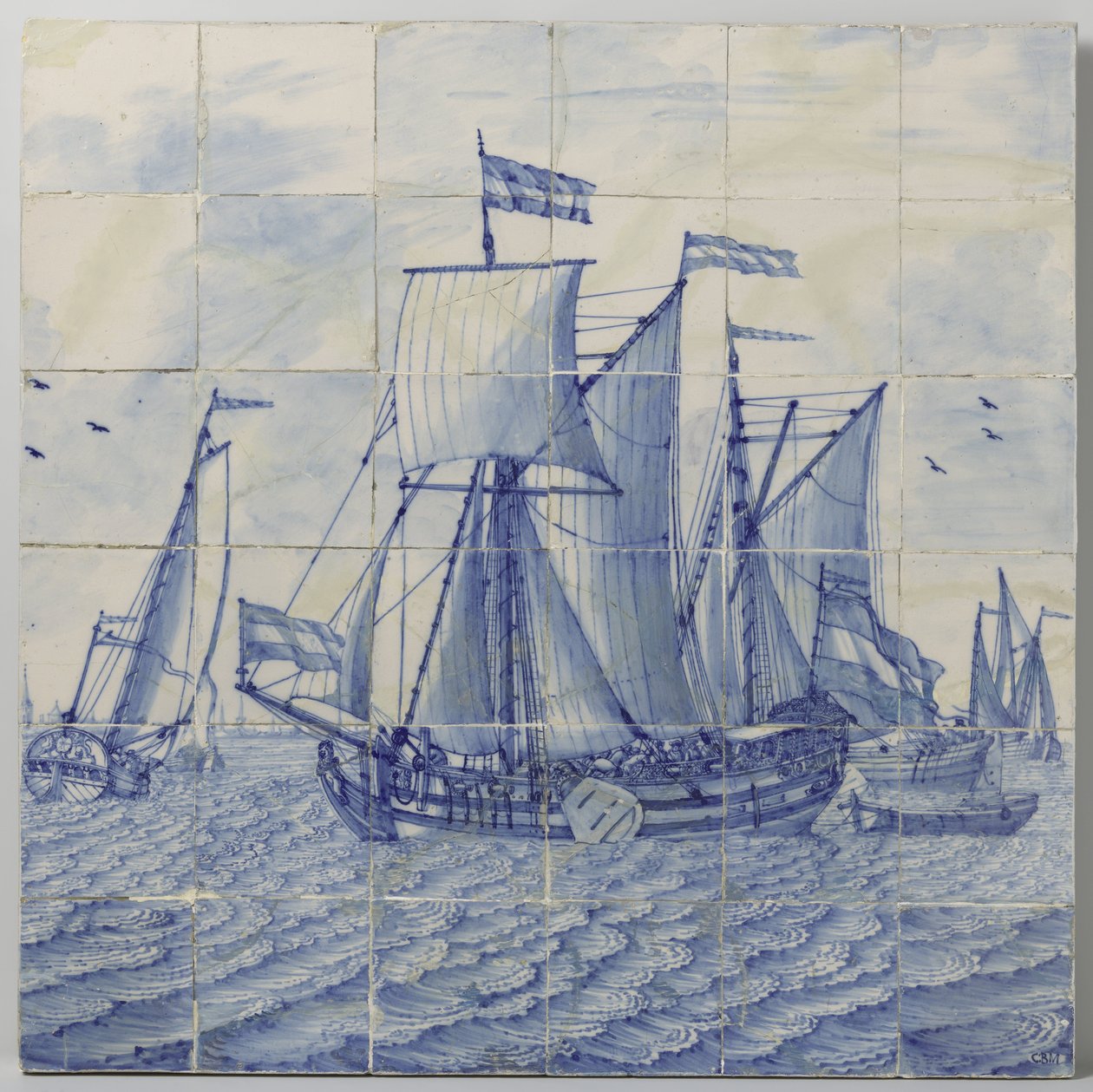 Pannello di piastrelle con una vista sul mare da Tegelbakkerij aan de Delftschevaart