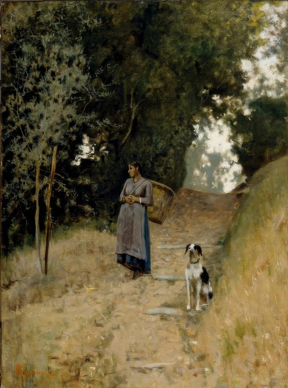 Contadina con cesto e cane da Telemaco Signorini