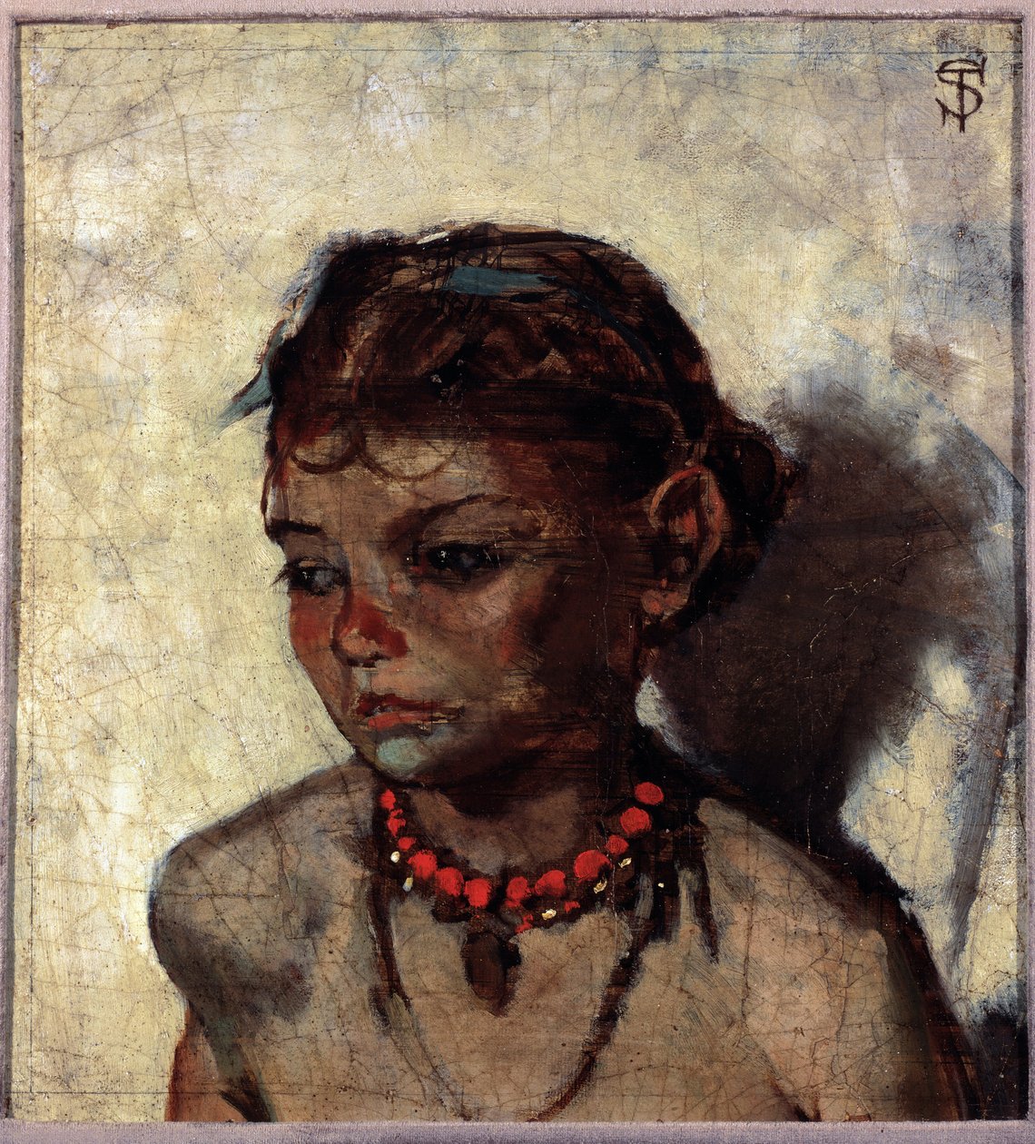 Giovane ragazza con collana di corallo da Telemaco Signorini