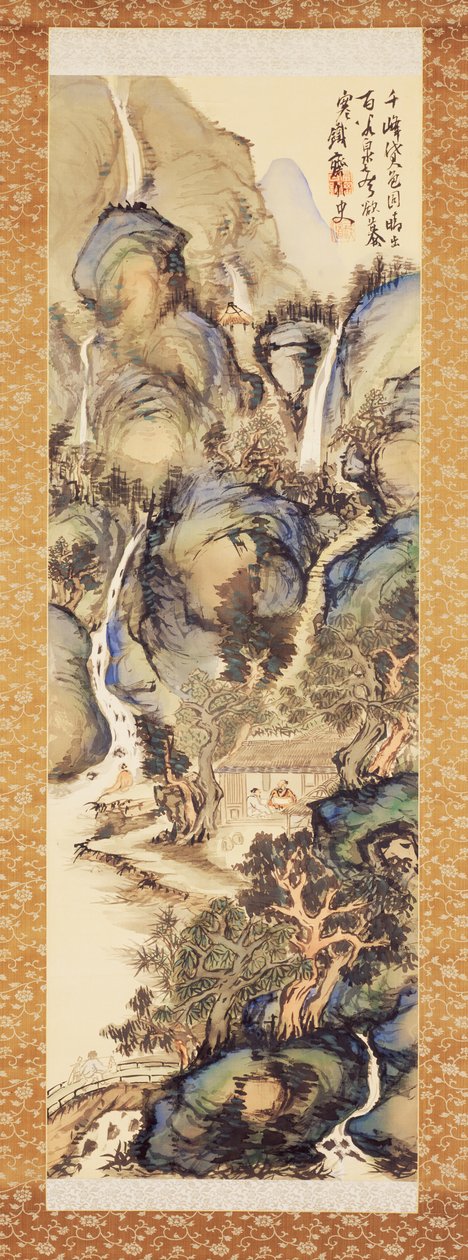 Paesaggio in blu e verde, primi anni 1910 (Rotolo appeso: inchiostro e colore su seta) da Tessai Tomioka