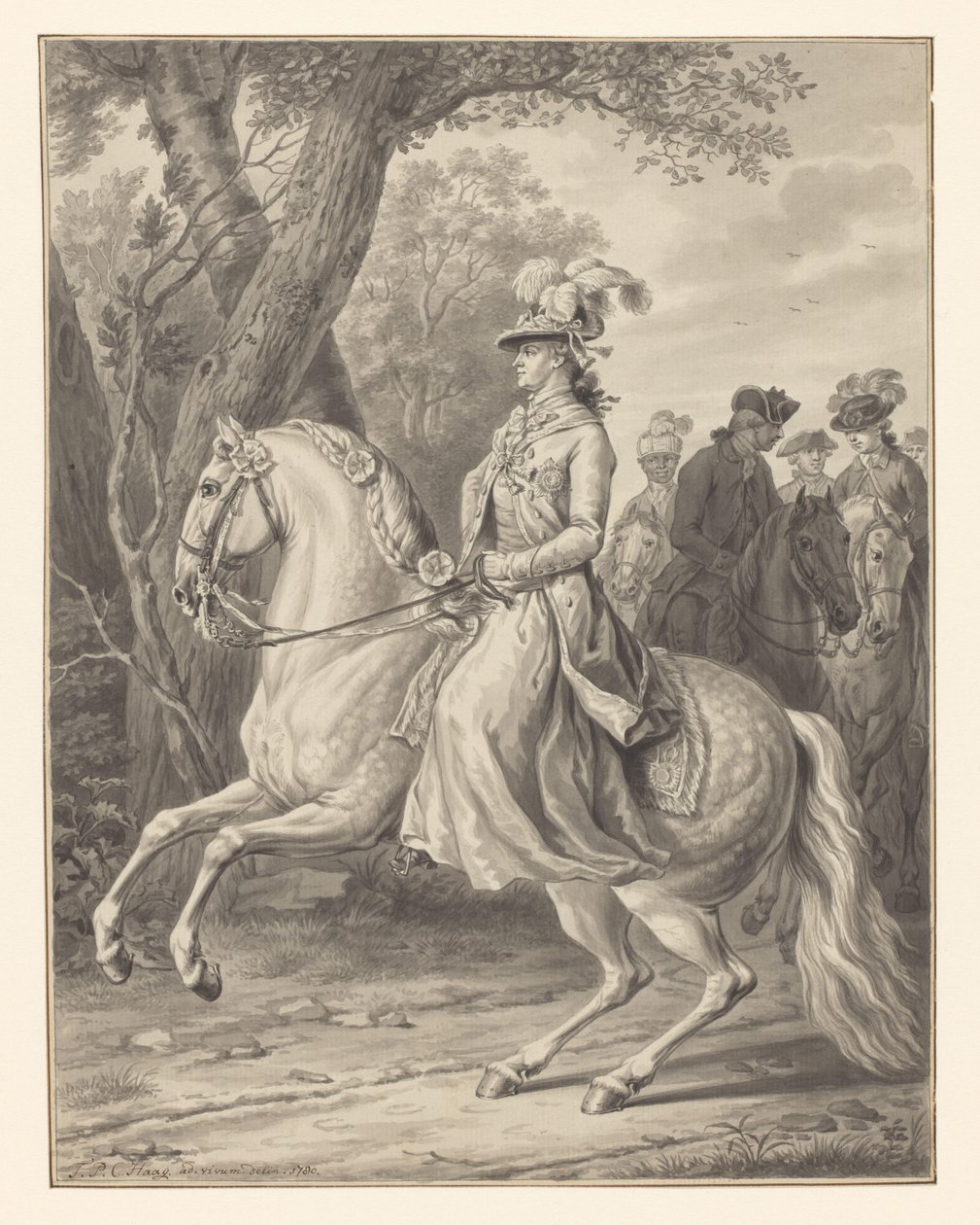 Guglielmina di Prussia, principessa di Orange-Nassau, a cavallo da Tethart Philip Christian Haag (signed by artist)
