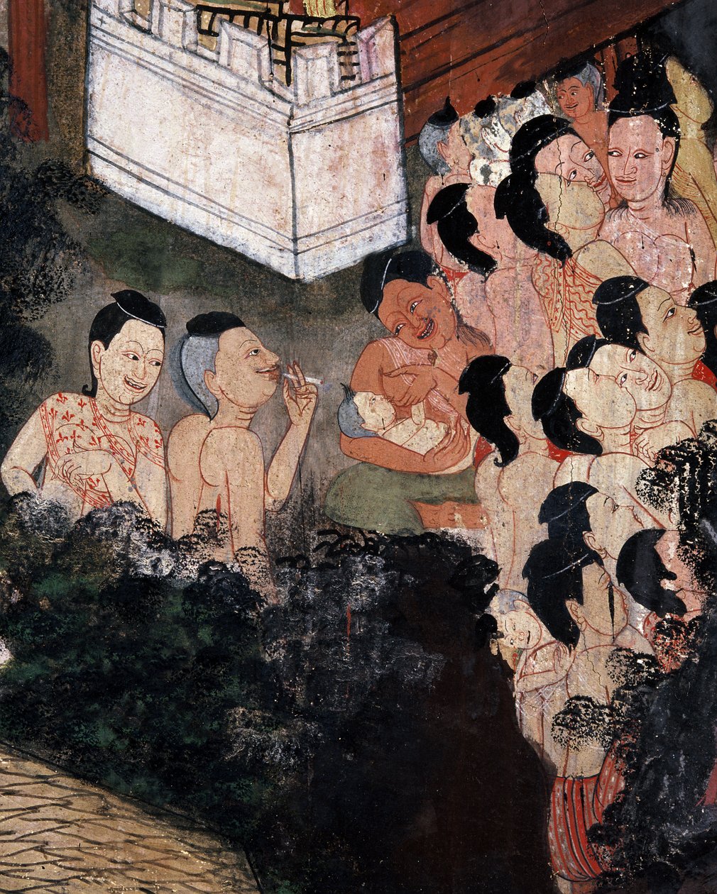 Folla che guarda spettacoli teatrali a un funerale da Thai School