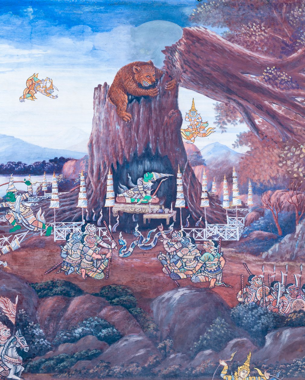 Affresco che raffigura scene del Ramayana al Wat Phra Kaeo, il Palazzo Reale, Bangkok, Thailandia da Thai School