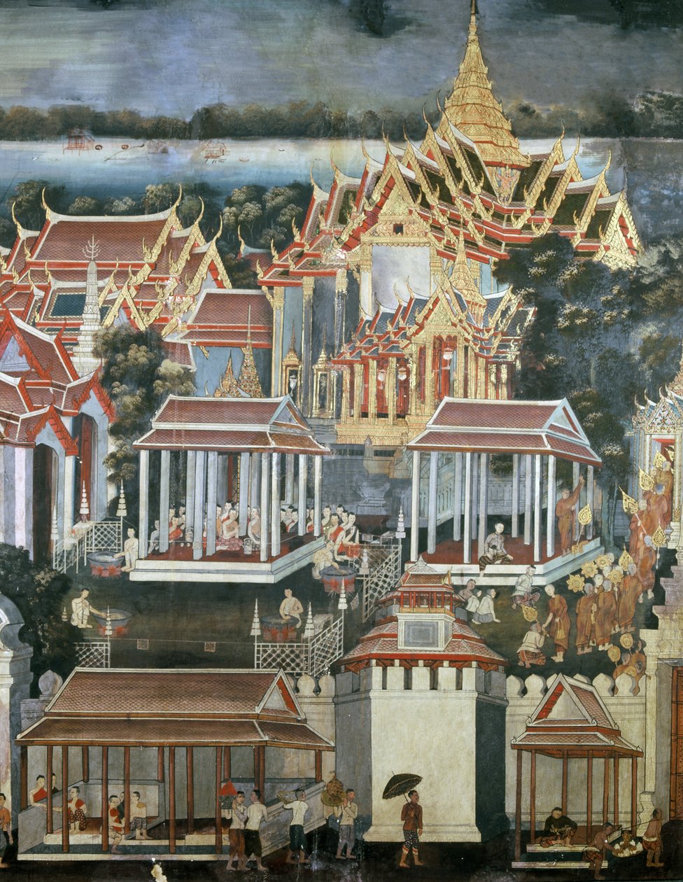 Offerte fatte ai monaci nel Tempio del Buddha di Smeraldo, 1864 da Thai School