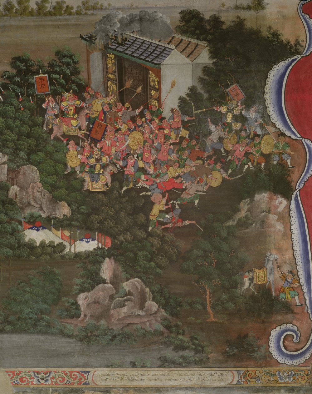 Scena con influenza cinese, Sala Geng, Wat Bowonniwet Vihara, Bangkok da Thai School