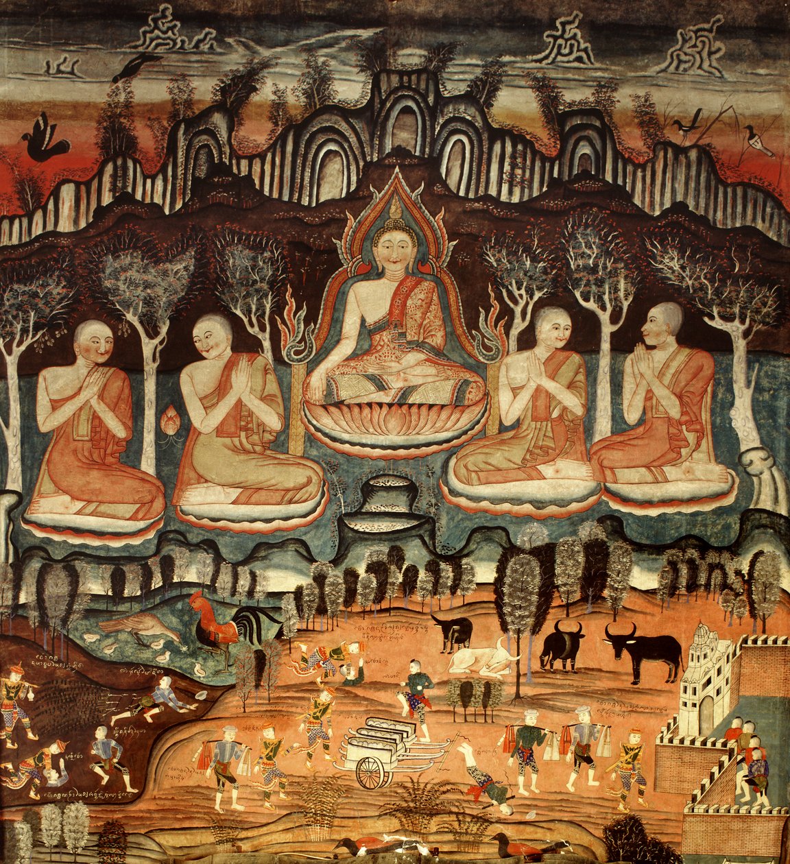 Il primo sermone e Khattana Kuman Jataka, 1867 da Thai School