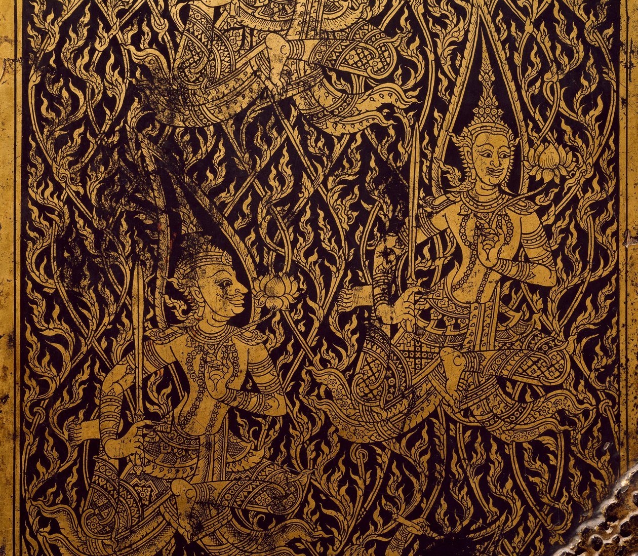 Guardaroba per sutra, legno intagliato e laccato, da Bangkok, Thailandia (dettaglio) da Thai School