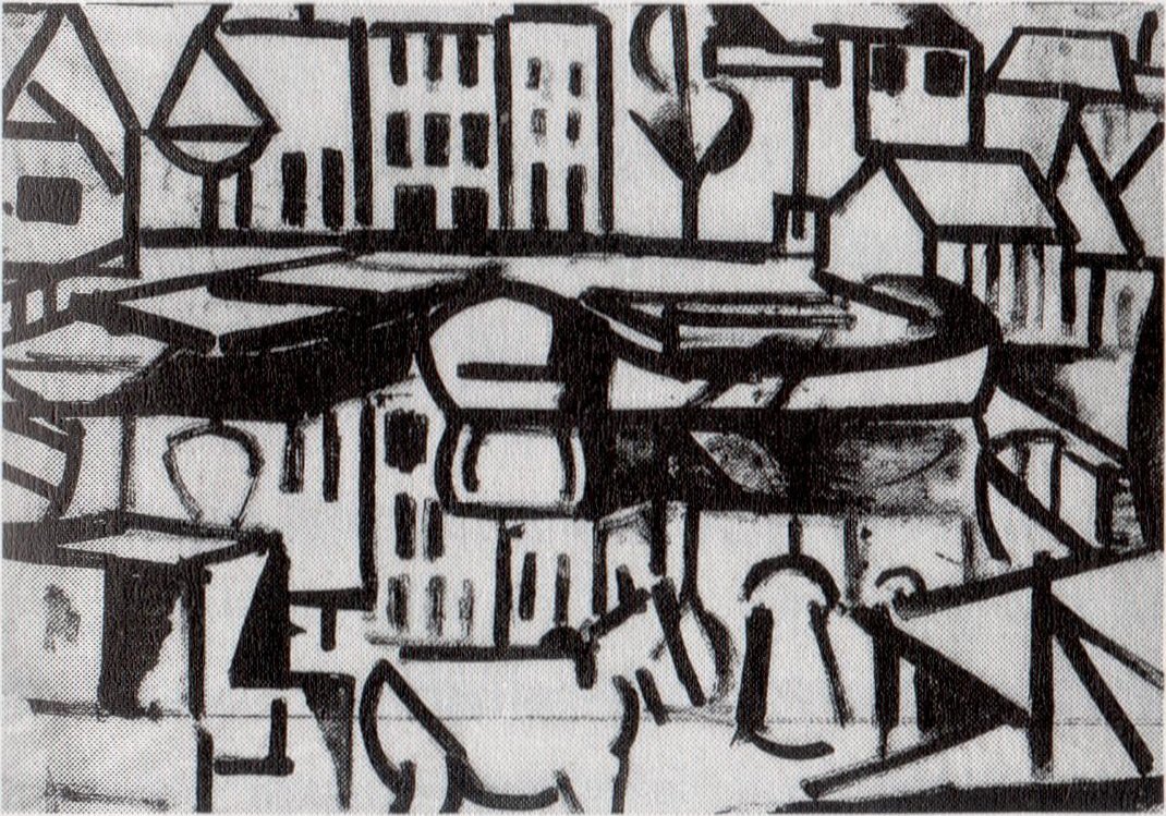 Veduta della città con barca a Leiden da Theo van Doesburg
